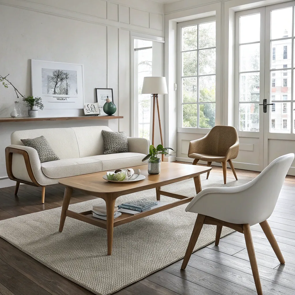 Elegant Scandinavian furniture set in a modern living room